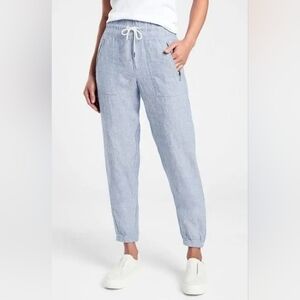Athleta Women's Retreat Linen Pull-On Jogger Pants Chambray Blue Size 10